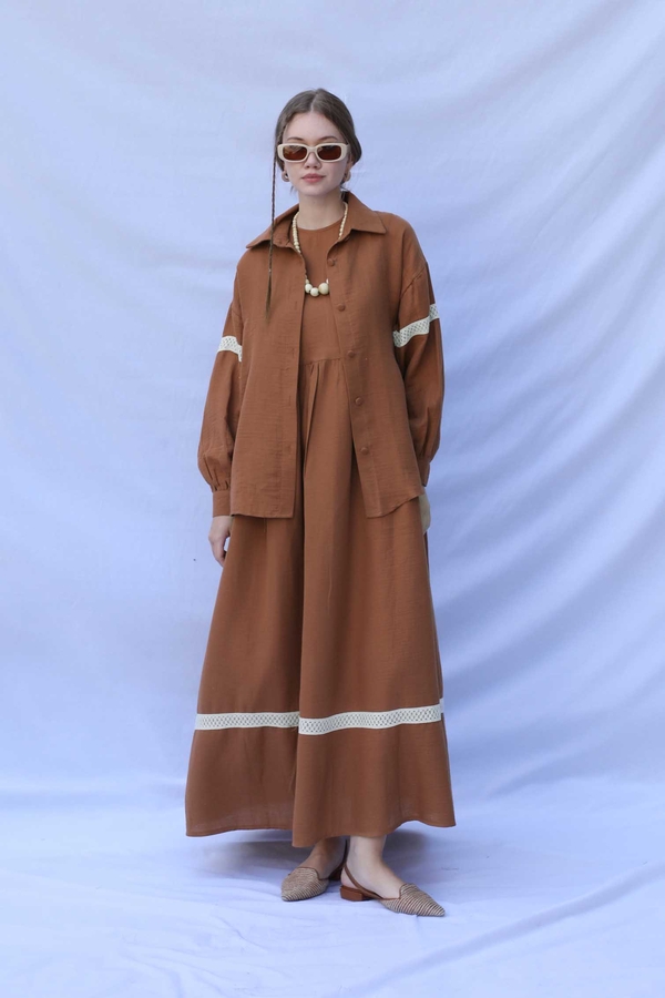 Güpür Gömlekli Elbise Kiremit - 2