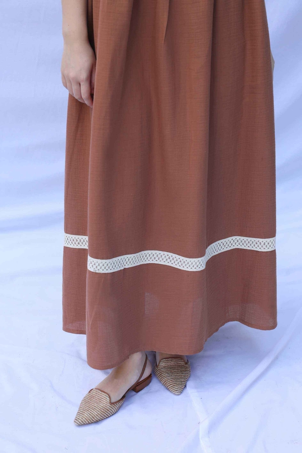 Güpür Gömlekli Elbise Kiremit - 5