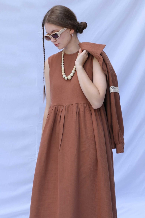 Güpür Gömlekli Elbise Kiremit - 6