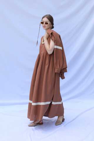 Güpür Gömlekli Elbise Kiremit - 1