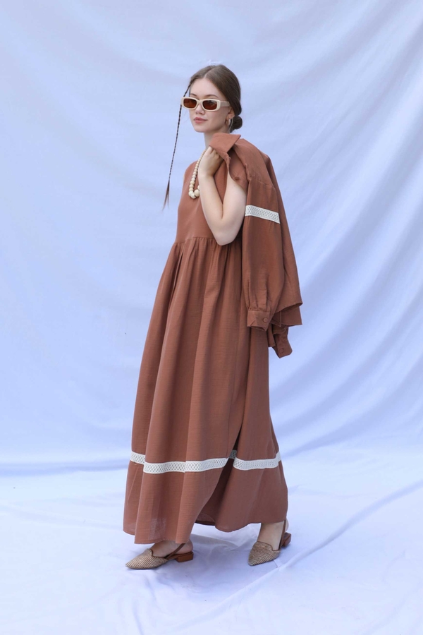 Güpür Gömlekli Elbise Kiremit - 1