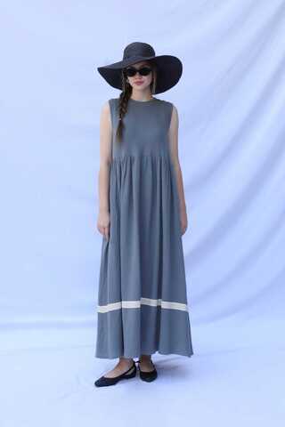 Güpür Gömlekli Elbise Koyu Gri - 3