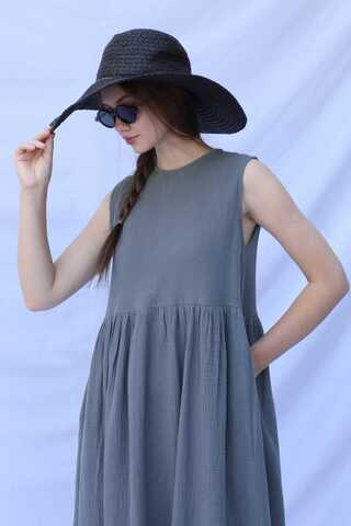 Güpür Gömlekli Elbise Koyu Gri - 2