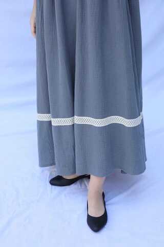 Güpür Gömlekli Elbise Koyu Gri - 4