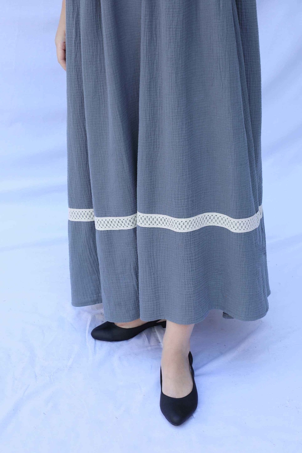 Güpür Gömlekli Elbise Koyu Gri - 4