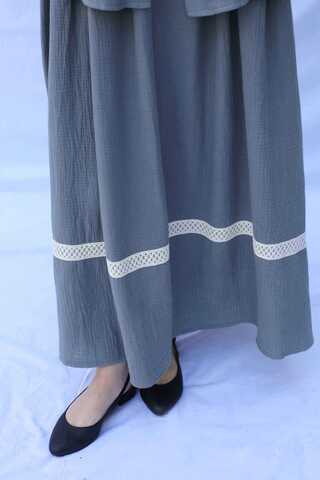 Güpür Gömlekli Elbise Koyu Gri - 8