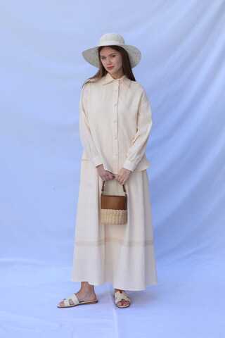 Güpür Gömlekli Elbise Krem - 2