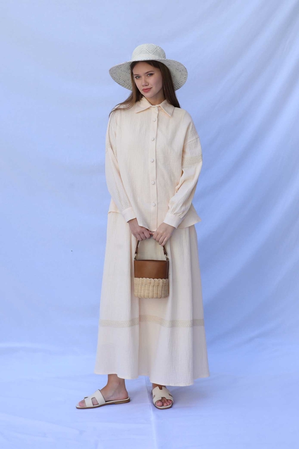 Güpür Gömlekli Elbise Krem - 2