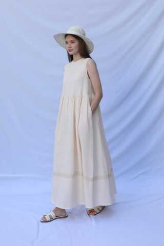 Güpür Gömlekli Elbise Krem - 5