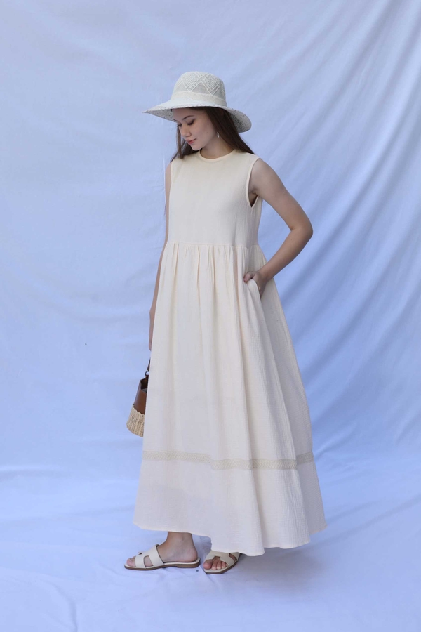 Güpür Gömlekli Elbise Krem - 6