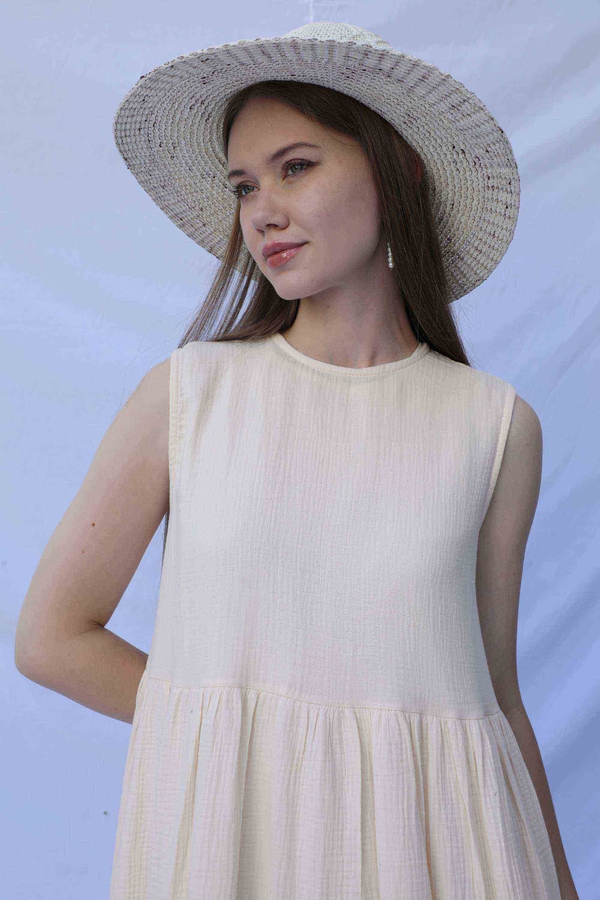 Güpür Gömlekli Elbise Krem - 9