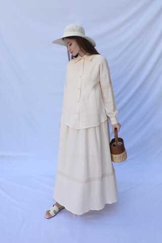 Güpür Gömlekli Elbise Krem - 1