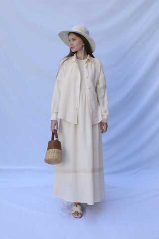 Güpür Gömlekli Elbise Krem - 3