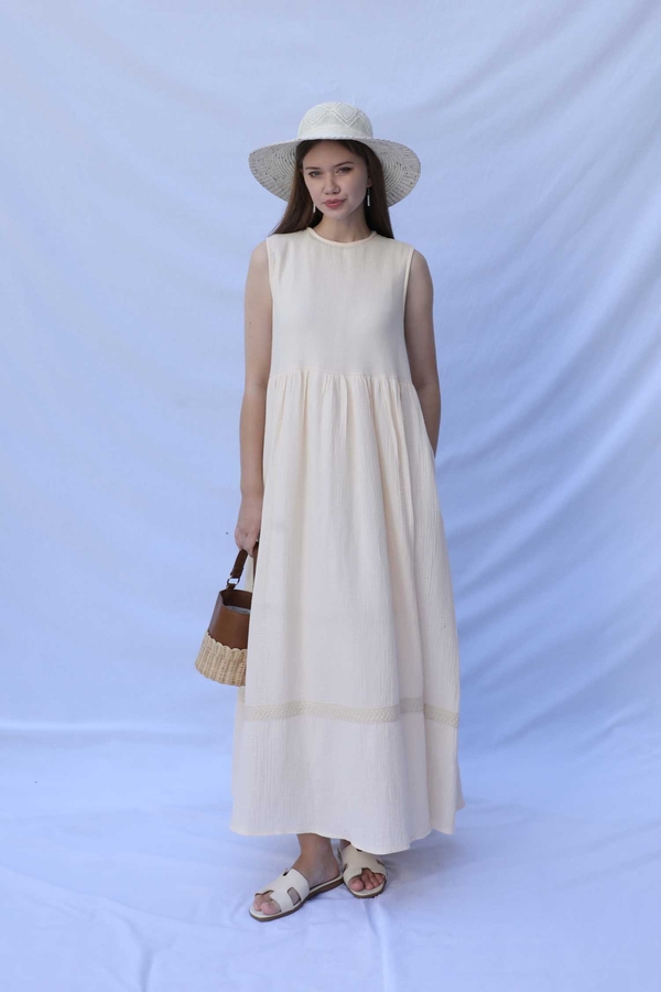 Güpür Gömlekli Elbise Krem - 4