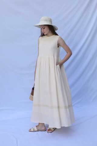 Güpür Gömlekli Elbise Krem - 6