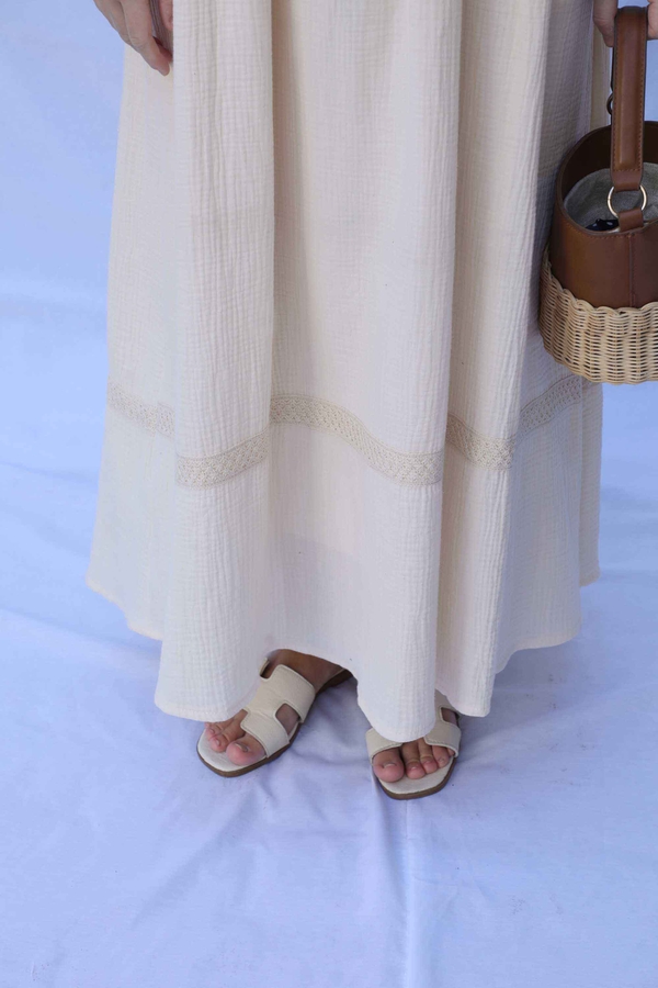 Güpür Gömlekli Elbise Krem - 8