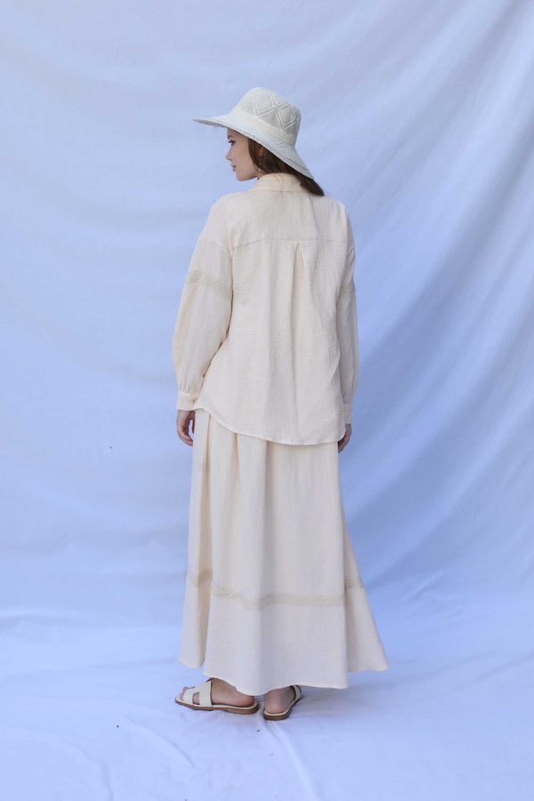 Güpür Gömlekli Elbise Krem - 10