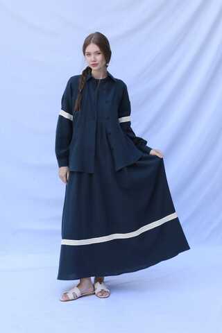 Güpür Gömlekli Elbise Lacivert - 1