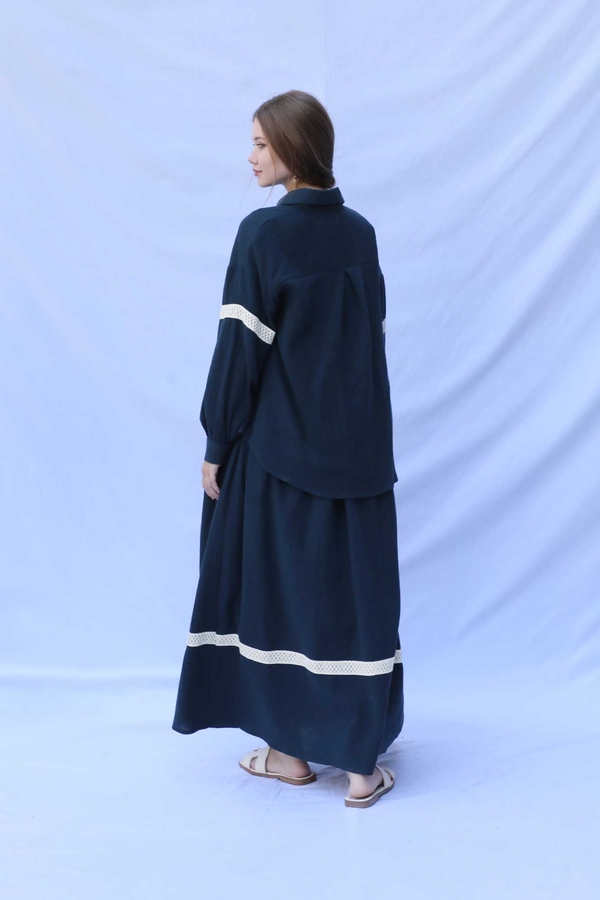 Güpür Gömlekli Elbise Lacivert - 16