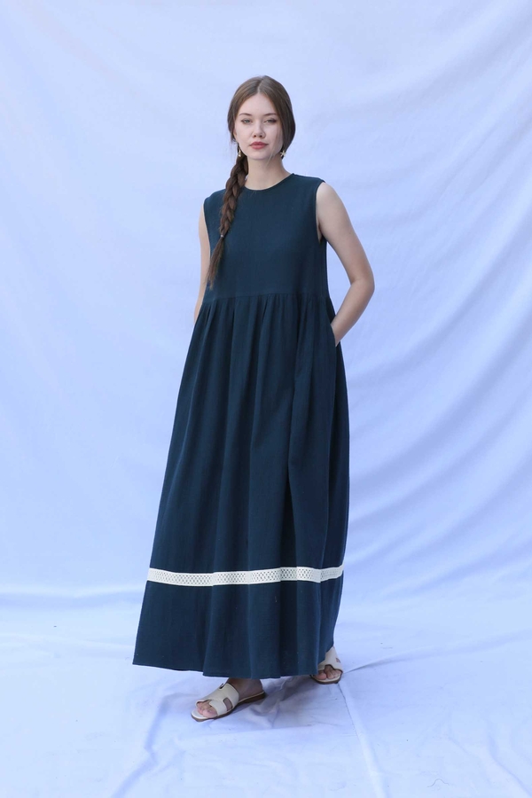 Güpür Gömlekli Elbise Lacivert - 3