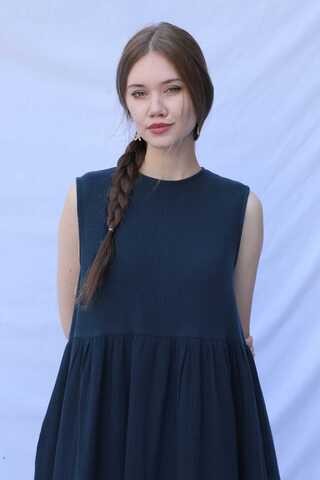 Güpür Gömlekli Elbise Lacivert - 4