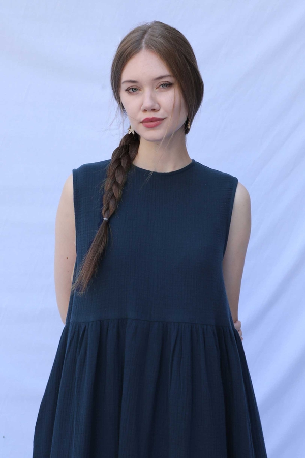 Güpür Gömlekli Elbise Lacivert - 4