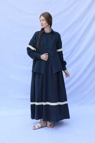 Güpür Gömlekli Elbise Lacivert - 15