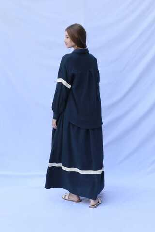 Güpür Gömlekli Elbise Lacivert - 16