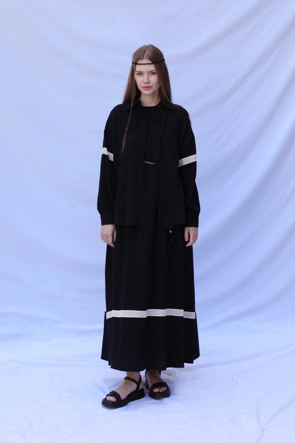 Güpür Gömlekli Elbise Siyah - 2