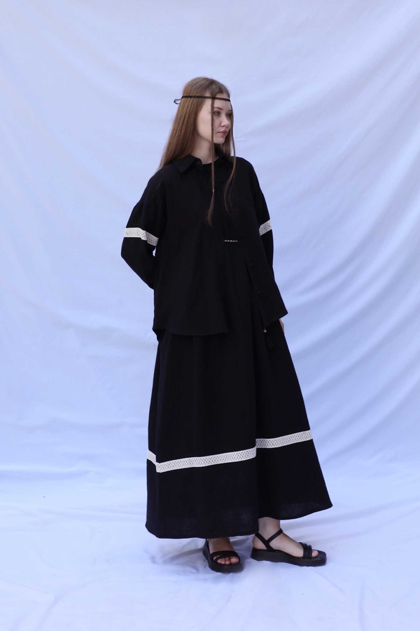 Güpür Gömlekli Elbise Siyah - 1