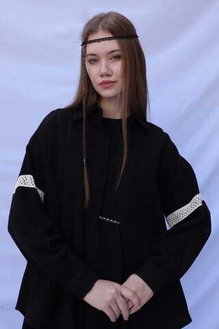 Güpür Gömlekli Elbise Siyah - 3