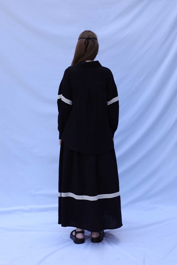 Güpür Gömlekli Elbise Siyah - 7