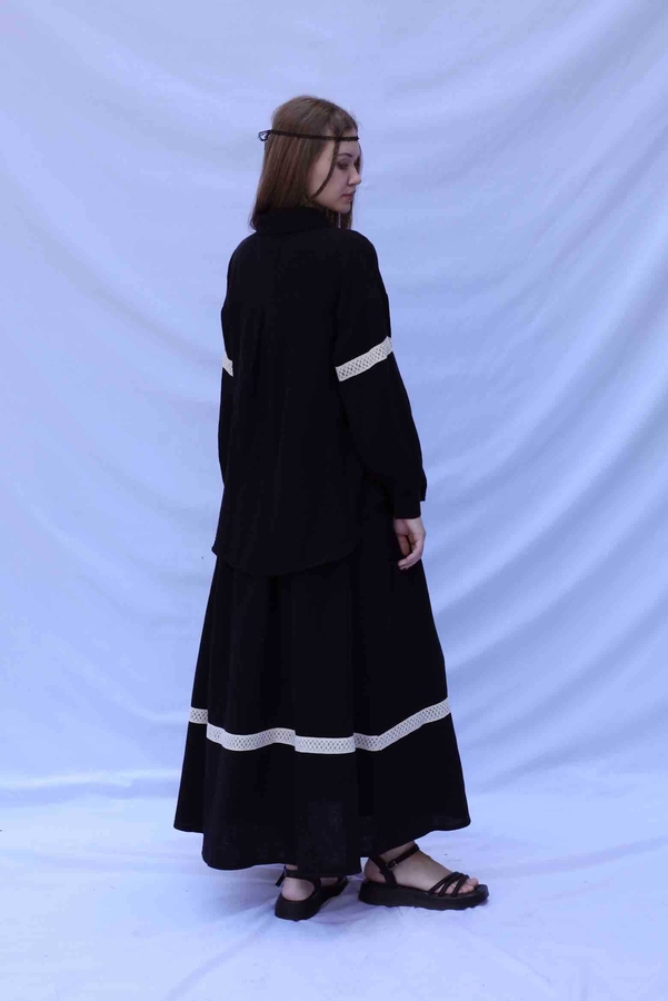 Güpür Gömlekli Elbise Siyah - 8