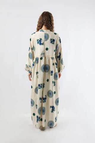 Güpürlü Etnik Desen Elbise Mavi - 6