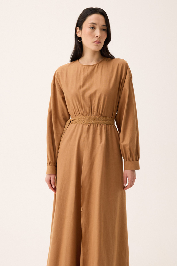 Güpürlü Zeren Elbise Açık Taba - 9