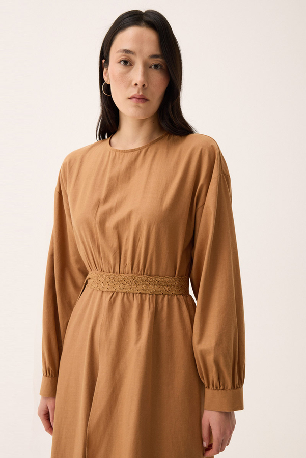 Güpürlü Zeren Elbise Açık Taba - 13