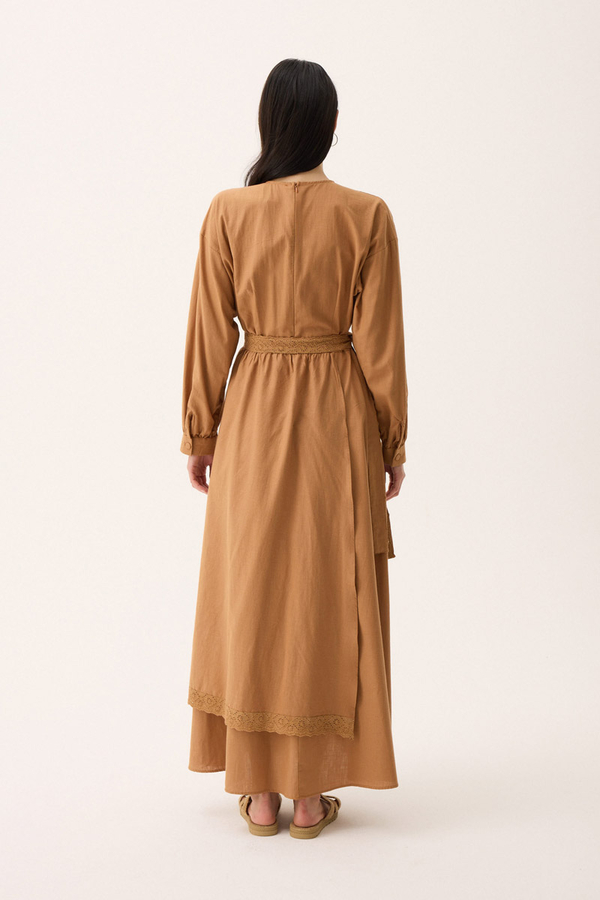 Güpürlü Zeren Elbise Açık Taba - 15