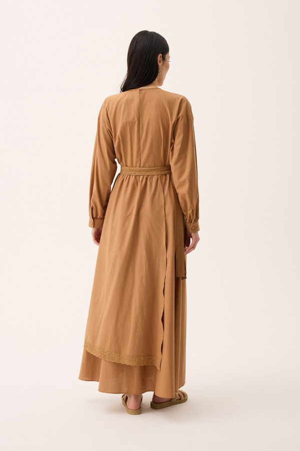 Güpürlü Zeren Elbise Açık Taba - 16