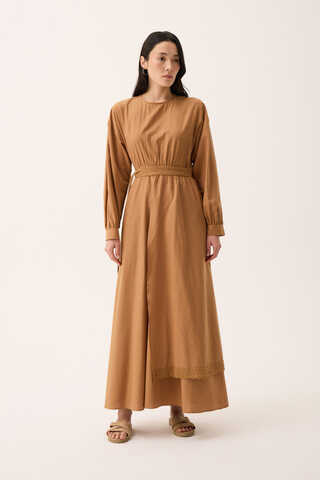 Güpürlü Zeren Elbise Açık Taba - 2