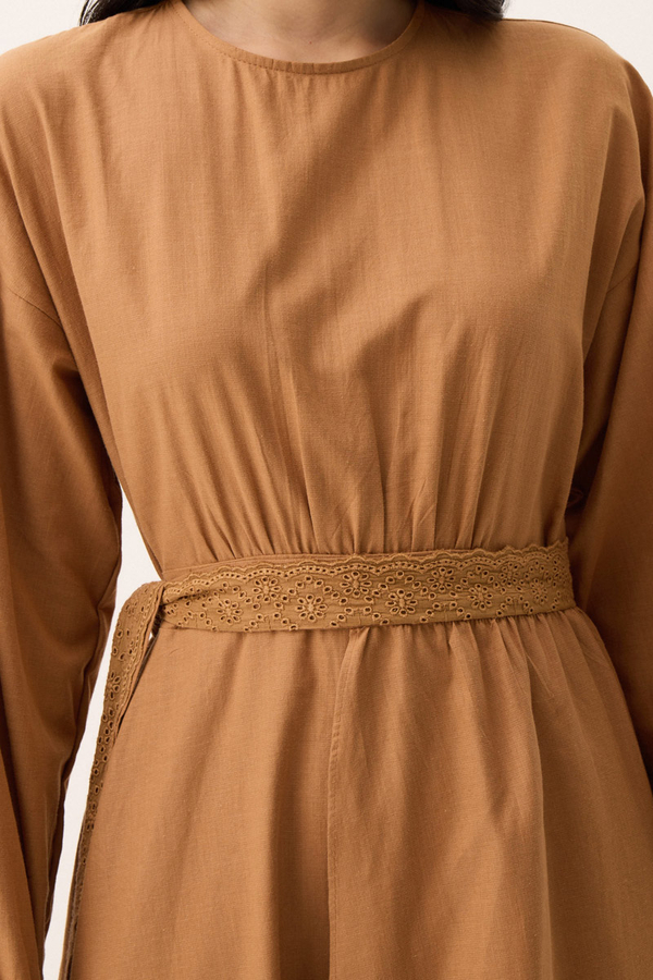 Güpürlü Zeren Elbise Açık Taba - 11