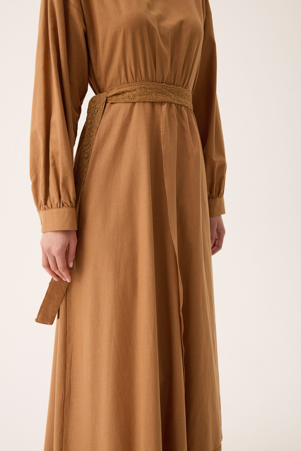 Güpürlü Zeren Elbise Açık Taba - 14