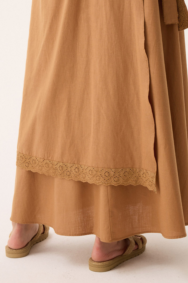 Güpürlü Zeren Elbise Açık Taba - 17