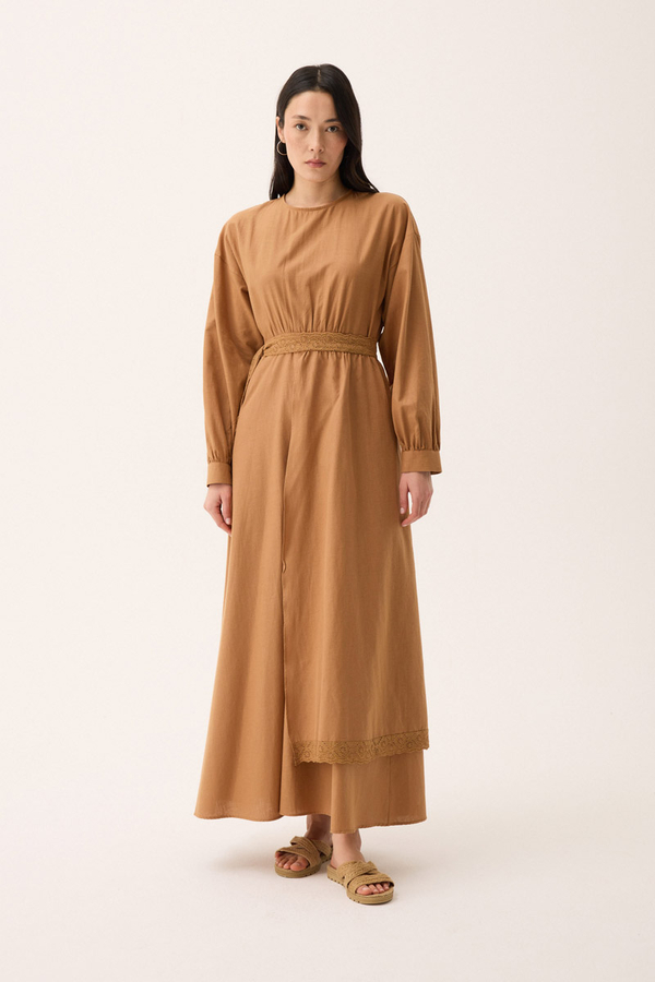 Güpürlü Zeren Elbise Açık Taba - 6