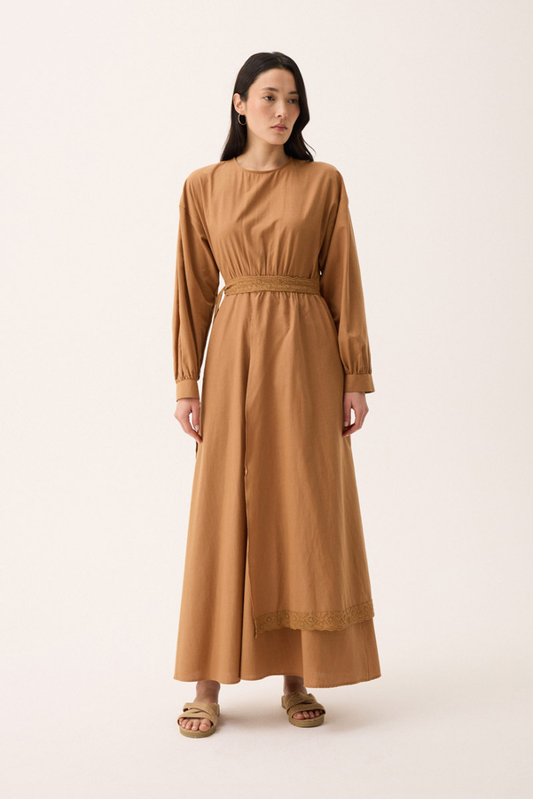 Güpürlü Zeren Elbise Açık Taba - 2