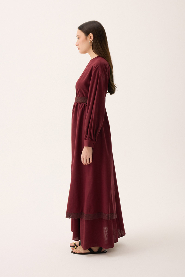 Güpürlü Zeren Elbise Bordo - 8