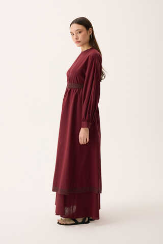 Güpürlü Zeren Elbise Bordo - 9