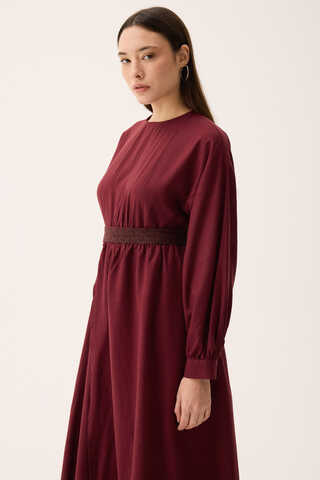 Güpürlü Zeren Elbise Bordo - 4