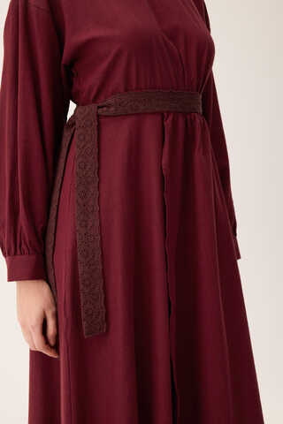 Güpürlü Zeren Elbise Bordo - 10