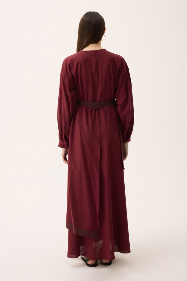 Güpürlü Zeren Elbise Bordo - 13