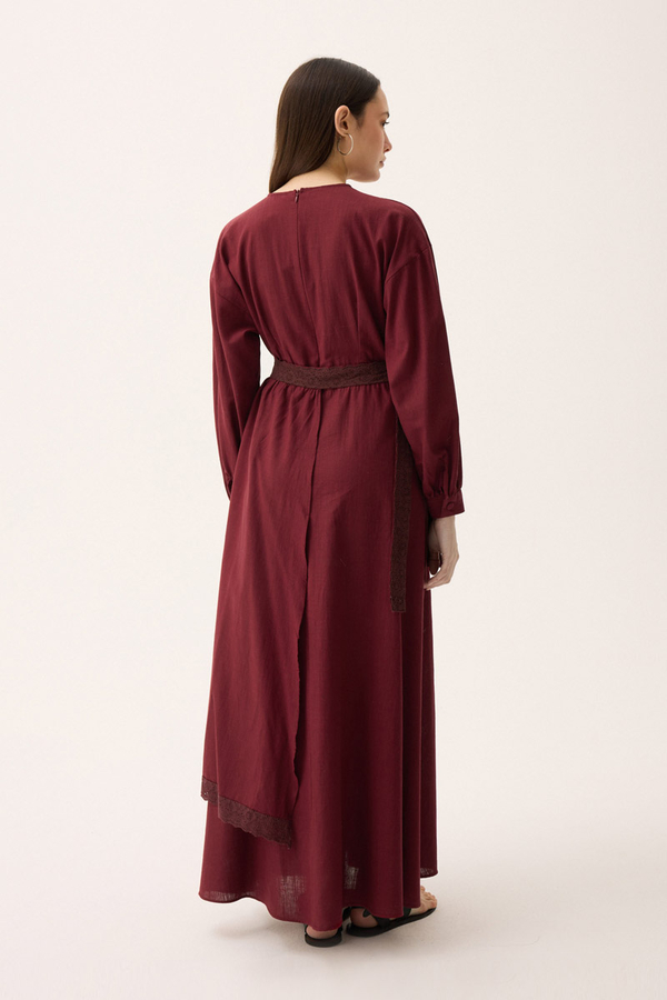 Güpürlü Zeren Elbise Bordo - 14
